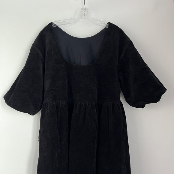 Everlane The Corduroy Black Puff Sleeve Cotton Blend Babydoll Mini Dress Medium - Picture 8 of 12